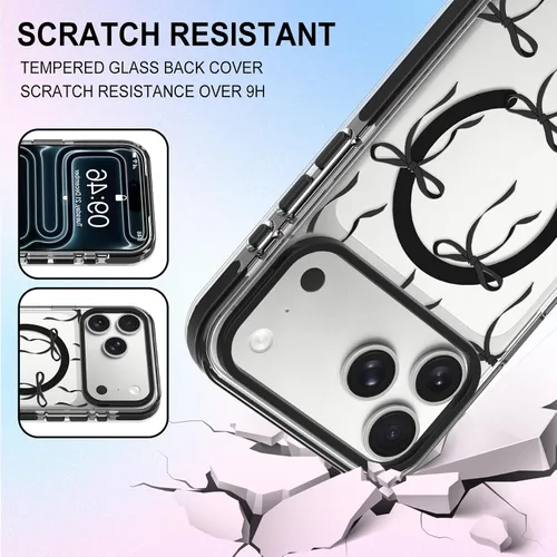 Vista 3 de OOK Funda para iPhone 17 Pro compatible con Magsafe, con protector de pantalla, elegante lazo estético, delgado, transparente, magnético, a prueba