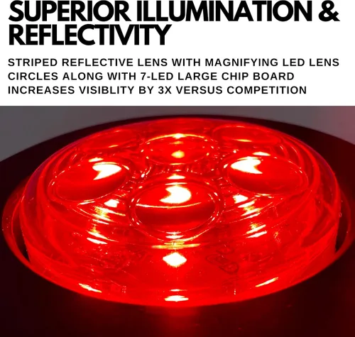 Vista 2 de 10 luces LED redondas rojas de 2 pulgadas para remolque, 7 luces LED [DOT FMVSS 108] [SAE P2] [lente reflector] [ojal] [montaje empotrado]