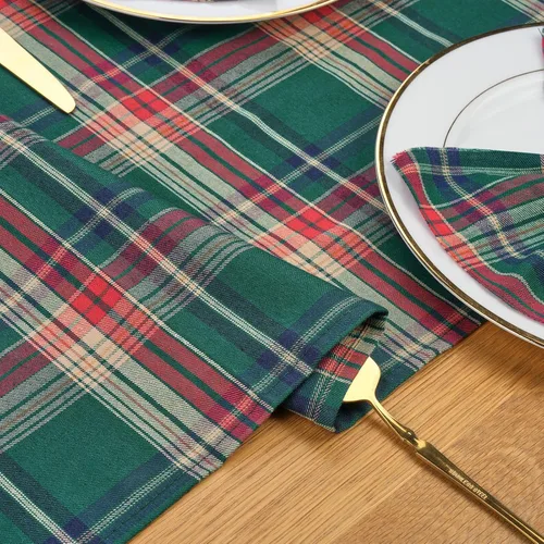 Vista 9 de Camino de mesa a cuadros de Navidad de búfalo, camino de mesa rectangular de cuadros de Navidad para decoración de mesa de cena de fiesta de Navidad