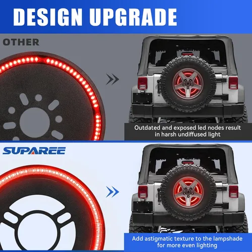 Vista 5 de SUPAREE Luz de Freno de Llanta de Repuesto Compatible con Jeep Wrangler 2007-2017 JK JKU YJ TJ, Plug and Play 4ta Tercera Luz de Freno Trasera LED