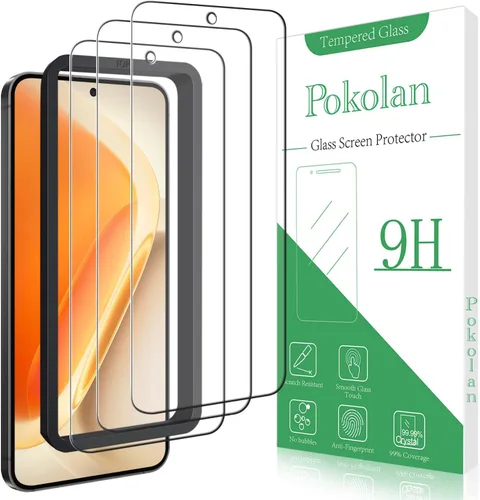 Vista 8 de Pokolan Paquete de 3+3 protectores de pantalla de vidrio templado para Samsung Galaxy S22 Claro