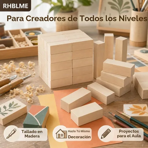 Vista 7 de RHBLME 40 bloques de tallado de tilo, bloques de madera sin terminar de 4 x 1 x 1 pulgada para tallar, cubos de madera maciza suave para tallar
