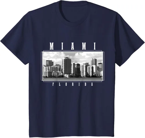 Vista 32 de Miami Skyline Florida Pride Vintage Miami Camiseta, Negro