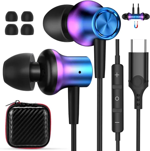 Vista 11 de Auriculares USB C para iPhone 17 Pro Max 16 15 17e 16e Auriculares magnéticos con cable para Samsung S26 Ultra S25 FE S23 A17 A36 Auriculares