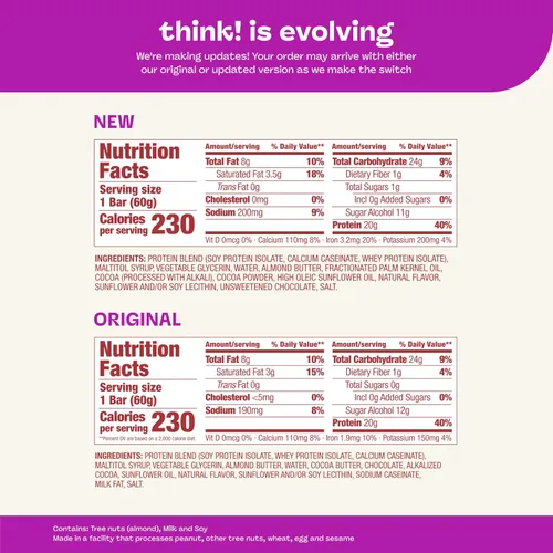 Vista 2 de Think! (thinkThin) Barras ricas en proteína de 20 gramos – Chocolate fundido, 0 gramos de azúcar, sin edulcorantes artificiales, sin gluten, sin