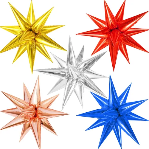 Vista 11 de 60 unidades de globos de estrella negros con explosión de 12 puntas de papel de aluminio con forma de cono mágico grande para decoración de fondo