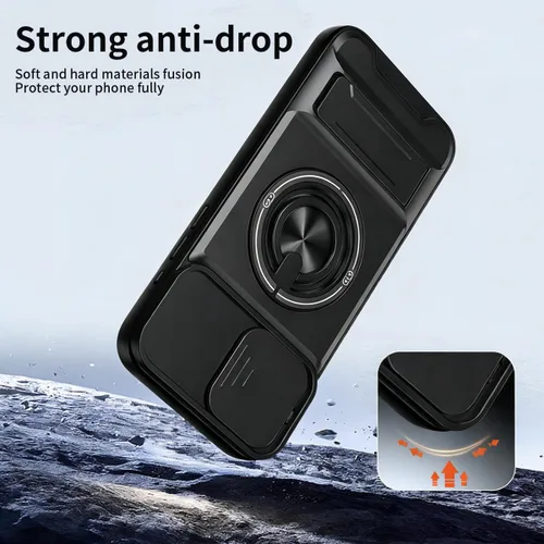 Vista 3 de Dssairo Funda para iPhone 15 con anillo magnético de rotación de 360° compatible con carcasa MagSafe Slide para cámara, soporte plegable, funda Negro