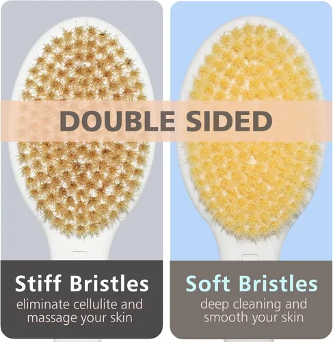 Vista 2 de Cepillo de ducha con cerdas suaves y rígidas, 20.5 pulgadas, mango largo extendido, cepillo de baño de doble cara, exfoliante corporal