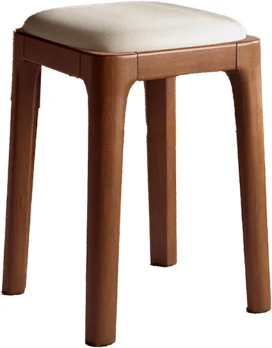Vista 13 de Sillas de comedor de madera sin respaldo, sillas de cocina apilables, silla de comedor con cojín de piel sintética, silla cuadrada para sala