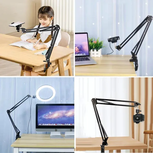 Vista 9 de Soporte de trípode para cámara web de cámara, brazo articulado sobre la cabeza con soporte para teléfono y cabeza de bola, accesorio de tijera