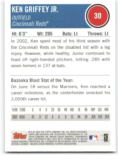 Vista 2 de 2003 Bazooka #30 Ken Griffey Jr. NM-MT Cincinnati Reds Baseball MLB