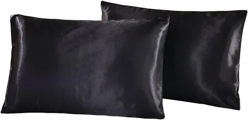 Vista 3 de DuShow Juego de funda de edredón de seda para niños con doble funda de edredón suave y sedosa con cierre de cremallera (doble y negro)
