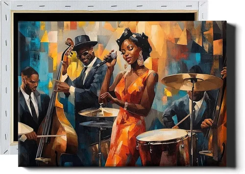 Vista 15 de Lienzo de mujer bohemio con impresiones femeninas, cuadro abstracto de niña, pintura moderna abstracta estética, arte de pared afroamericano