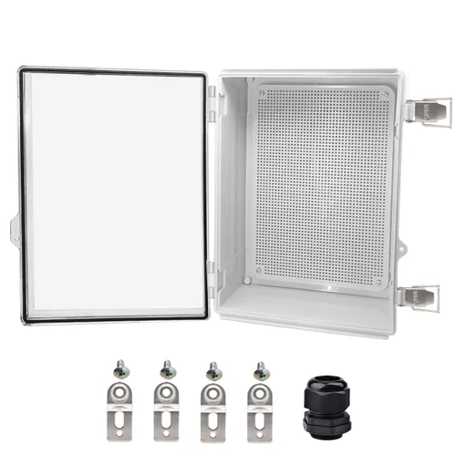 Vista 18 de Caja eléctrica impermeable, caja de conexiones IP67, pestillo de acero inoxidable, cubierta transparente con bisagras, carcasa para proyectos