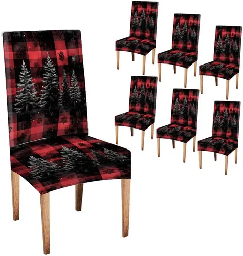 Vista 179 de CAPSCEOLL Christmas Dining Chair Covers,Snowflakes Festive Winter Pattern Stretch Chair Covers for Dining Room Set of 2 Washable Spandex Parson