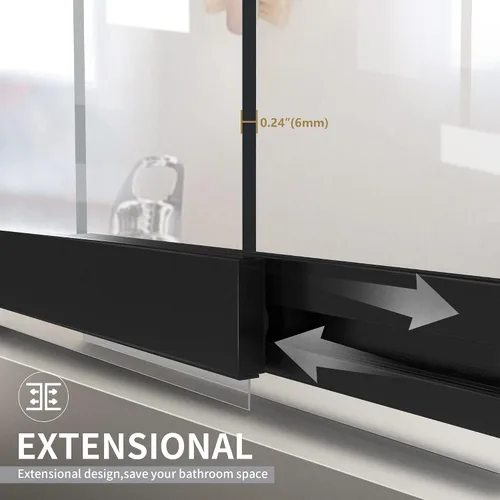 Vista 3 de Puerta corrediza de doble oscilación para bañera, puertas de ducha de vidrio templado sin marco de 22-36 x 55 pulgadas, panel de pantalla de baño