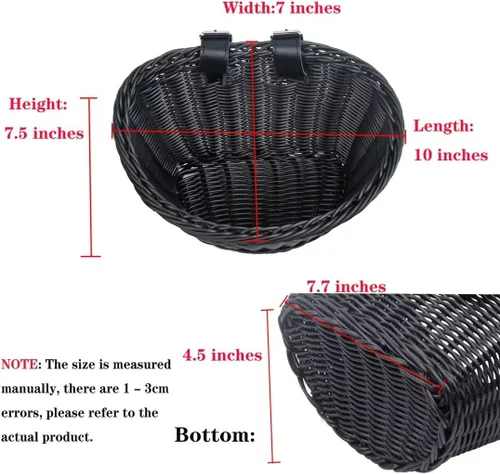 Vista 6 de Cesta para bicicleta, cesta de almacenamiento frontal para manillar con correas de cuero ajustables, accesorios de bicicleta, tejida a mano