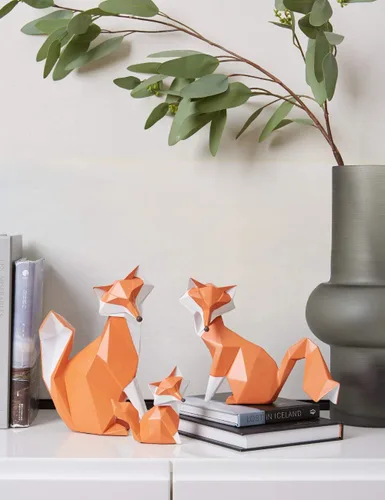 Vista 6 de HAUCOZE Figura de estatua de zorro moderna escultura de animal para decoración del hogar, arte geométrico, regalo para estante, escritorio, sala
