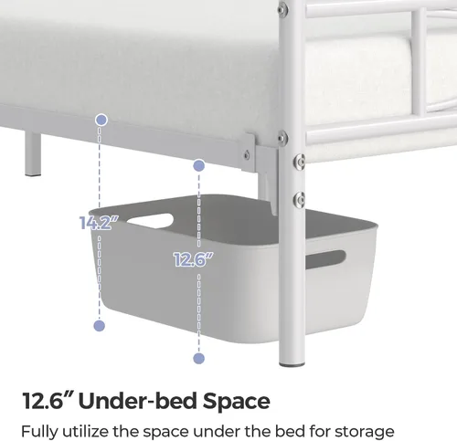 Vista 28 de Yaheetech Base de cama de metal individual, base de cama con plataforma, base de colchón con cabecera y estribo de diseño curvo, soporte resistente