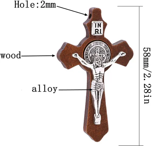 Vista 2 de 10pcs católico religioso Jesús Wear I hecho a mano incrustaciones aleación madera cruz crucifijo colgante collar encanto joyería fabricación