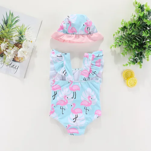 Vista 2 de Amberetech Traje de baño de una pieza para niñas con volantes, sin mangas, bikini para la playa