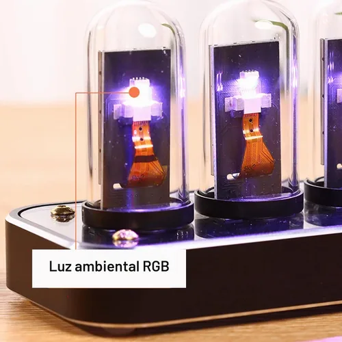 Vista 4 de Reloj Nixie, tubo de imitación brillo IPS base de aleación de aluminio, soporte de carga de imágenes personalizadas, interruptor de 12/24 horas, 40