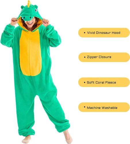Vista 2 de Mameluco unisex de dinosaurio para adultos, disfraz de animal para Halloween, disfraz de una pieza para cosplay, fiesta de maquillaje, para mujeres