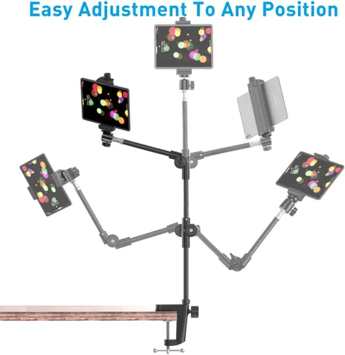 Vista 4 de KDD Soporte para cámara web con soporte para teléfono, abrazadera de cuello de cisne flexible plegable de 22 pulgadas y soporte de proyector