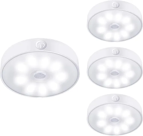 Vista 8 de LAVAED Paquete de 4 luces de disco con sensor de movimiento para interiores, luces LED de armario, luces nocturnas recargables por USB, 9 LED, 3000