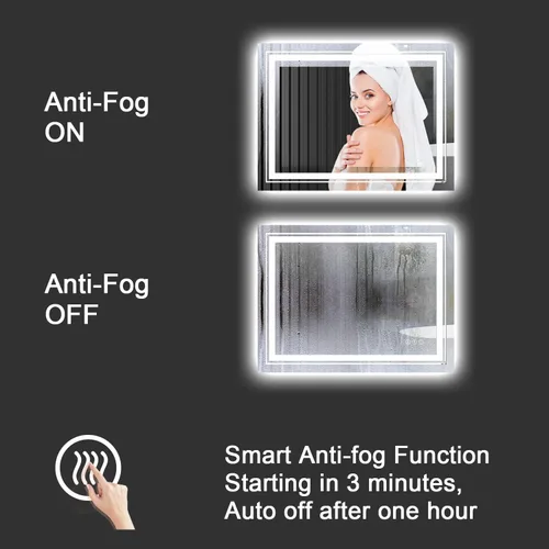 Vista 4 de Snowdool Espejo LED de baño, 48 x 40 pulgadas con luz frontal y retroiluminada, antivaho, espejo grande de tocador de baño para pared, función