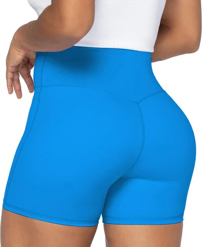Vista 3 de Sunzel Softmax - Pantalones cortos cruzados para mujer, sin costura frontal, cintura alta, para yoga, entrenamiento, gimnasio, con control de abdomen