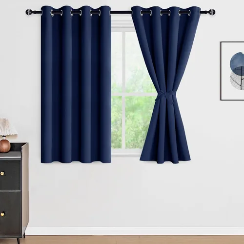 Vista 97 de DWCN - Cortinas 100% opacas para dormitorio con forro negro, cortinas de ventana de doble capa con aislamiento térmico que oscurecen toda la Azul