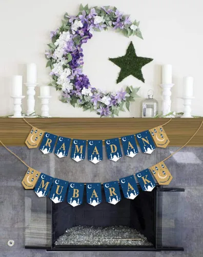 Vista 5 de Decoraciones de Ramadán para el hogar – Cartel de Ramadán Mubarak Eid Kareem Decoraciones para suministros de fiesta en el hogar