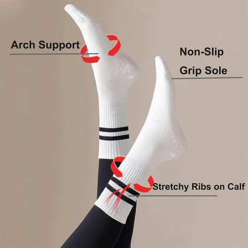 Vista 3 de JCZANXI Calcetines de yoga con empuñaduras para mujer, calcetines de agarre antideslizante para yoga, pilates, barra, baile, ballet, entrenamientos