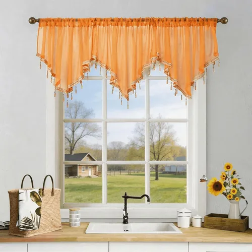 Vista 15 de WUBODTI Cortinas transparentes con cenefa con cuentas negras para ventanas, 1 unidad, cenefas de cortina semitransparentes para dormitorio y cocina