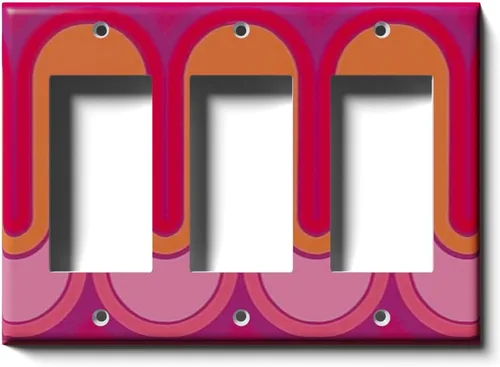 Vista 5 de Placa decorativa de salida - Ondas retro rojas - Receptáculo doble dúplex