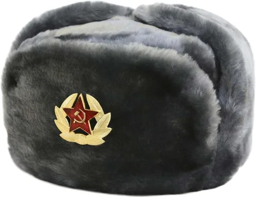 Vista 2 de Russian ushanka winter hat Gray, with Soviet Red Star insignia