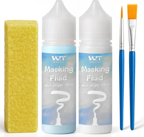 Vista 10 de Líquido de enmascaramiento para acuarela 60ml Azul con pincel y borrador - Líquido de enmascaramiento para arte Lápiz de acuarela Medio Suministros