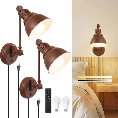 Vista 11 de GOODATE Apliques de pared enchufables, iluminación de pared con interruptor de encendido y apagado regulable, lámpara de pared con brazo oscilante