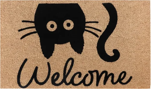 Vista 13 de A1 Home Collections - Alfombra redonda de entrada de Medio círculo de textura de relieve griego, Hello