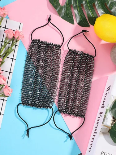Vista 7 de Nuanchu 4 piezas de malla con diamantes de imitación cubierta facial de malla brillante de cristal para mujer