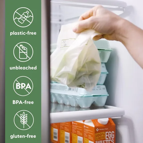 Vista 6 de Bolsas de almacenamiento de alimentos 100% compostables [Paquete de 50 galones] Bolsas de congelador ecológicas, bolsas resellables, resistentes