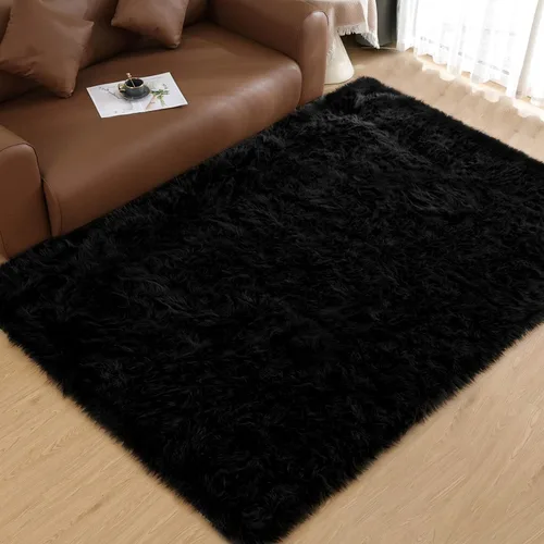 Vista 66 de Goolela Alfombra esponjosa de piel sintética para dormitorio, color marrón claro beige, 2 x 3 pies, alfombra de piel de oveja peluda y difusa