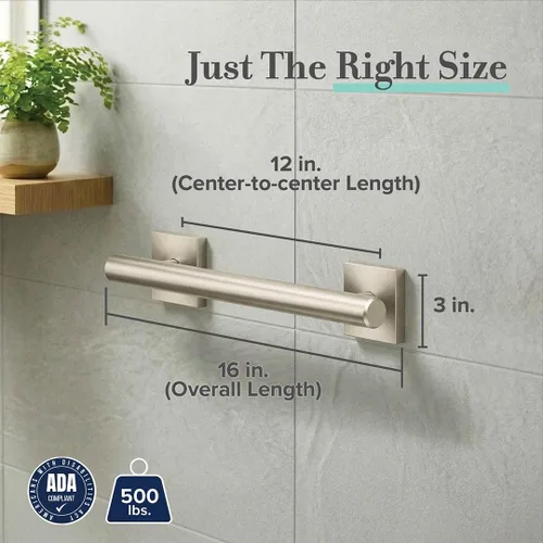 Vista 3 de Gatco 950 Elevate - Barra de agarre para ducha, 12 pulgadas, compatible con ADA, níquel satinado, barandilla de baño montada en la pared
