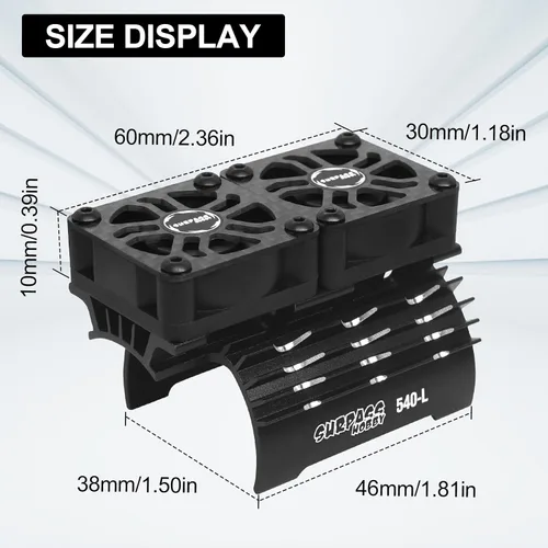 Vista 7 de OGRC Ventiladores de enfriamiento RC duales de 30mm 28000 RPM Disipador de calor para motor de coche RC con cubierta de metal 3650 3660 540 550