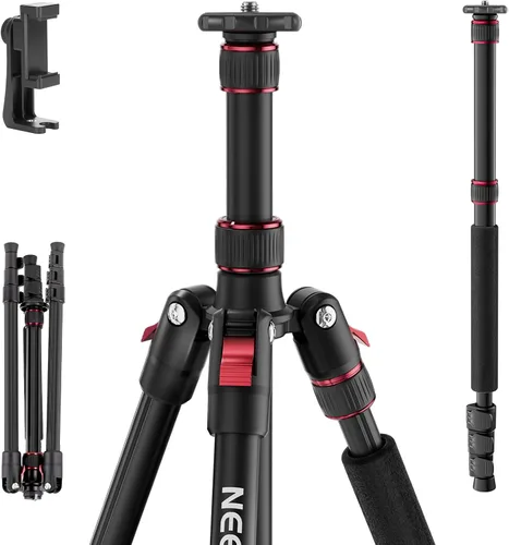 Vista 13 de NEEWER Basics - Trípode para cámara, 71 pulgadas, de aluminio, resistente, portátil, para viajes, DSLR, soporte para teléfono celular con cabeza