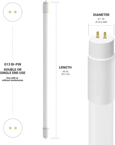 Vista 7 de NUWATT Paquete de 30 tubos de luz LED T8 de 4 pies, T10 T12 híbrido tipo A+B, 3000 K blanco cálido, 18 W, alto brillo 2,200 lúmenes, reemplazo