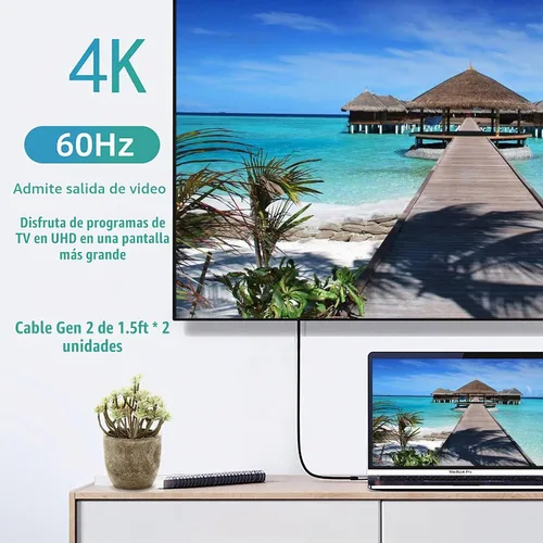 Vista 4 de Cable corto USB C a USB C (paquetes de 2 paquetes de 1.5 pies), 3.1 Gen 2 10Gbps 100W 4K USBC Video Cable de carga rápida de transferencia de datos