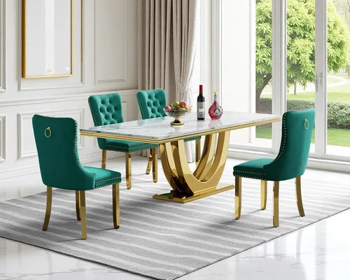 Vista 25 de SSLine Juego de mesa de comedor de mármol sintético blanco de 68 pulgadas