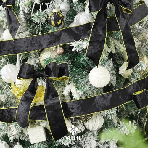 Vista 5 de MEEDEE Black and Gold Velvet Ribbon 2.5 inch with 10 Yards Spool Two Tone Velvet Wired Ribbon for Gift Wrapping, Halloween Wreaths, Christmas Tree